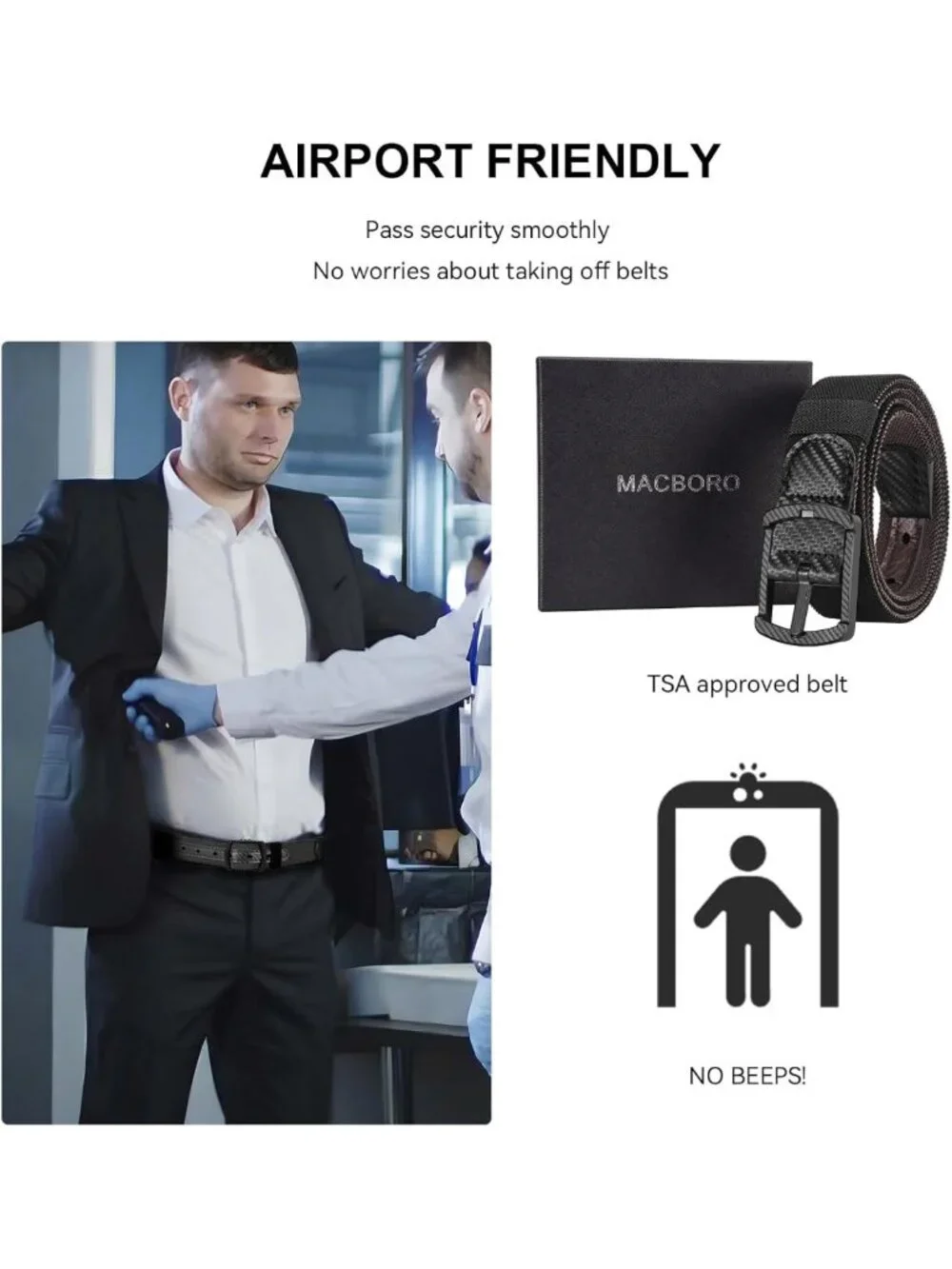 Reversible 2-in-1 Non-Metal Belt for Men - TSA Approved Black & Brown Fashion